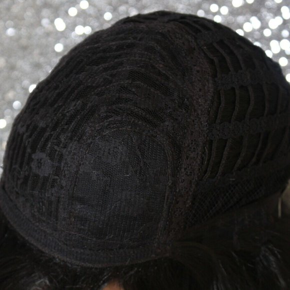 Human hair blend Wig Wvy Black Layered Heat OK - Picture 7 of 7